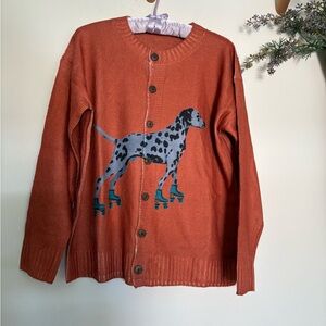 Dog Lover Sweater Cardigan Whimsical Roller Skate Dalmation- M